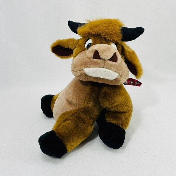 Cowboy Cow Bull Plush 10” Western Paisley Bandana Brown Big White Teeth Sitting - Picture 3 of 12